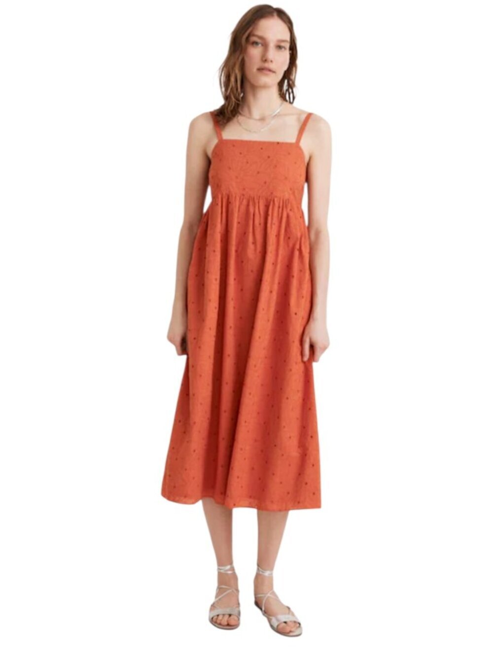 Madewell Burnt Orange Cotton Eyelet Sundress Midi Sleeveless Relaxed Fit MP